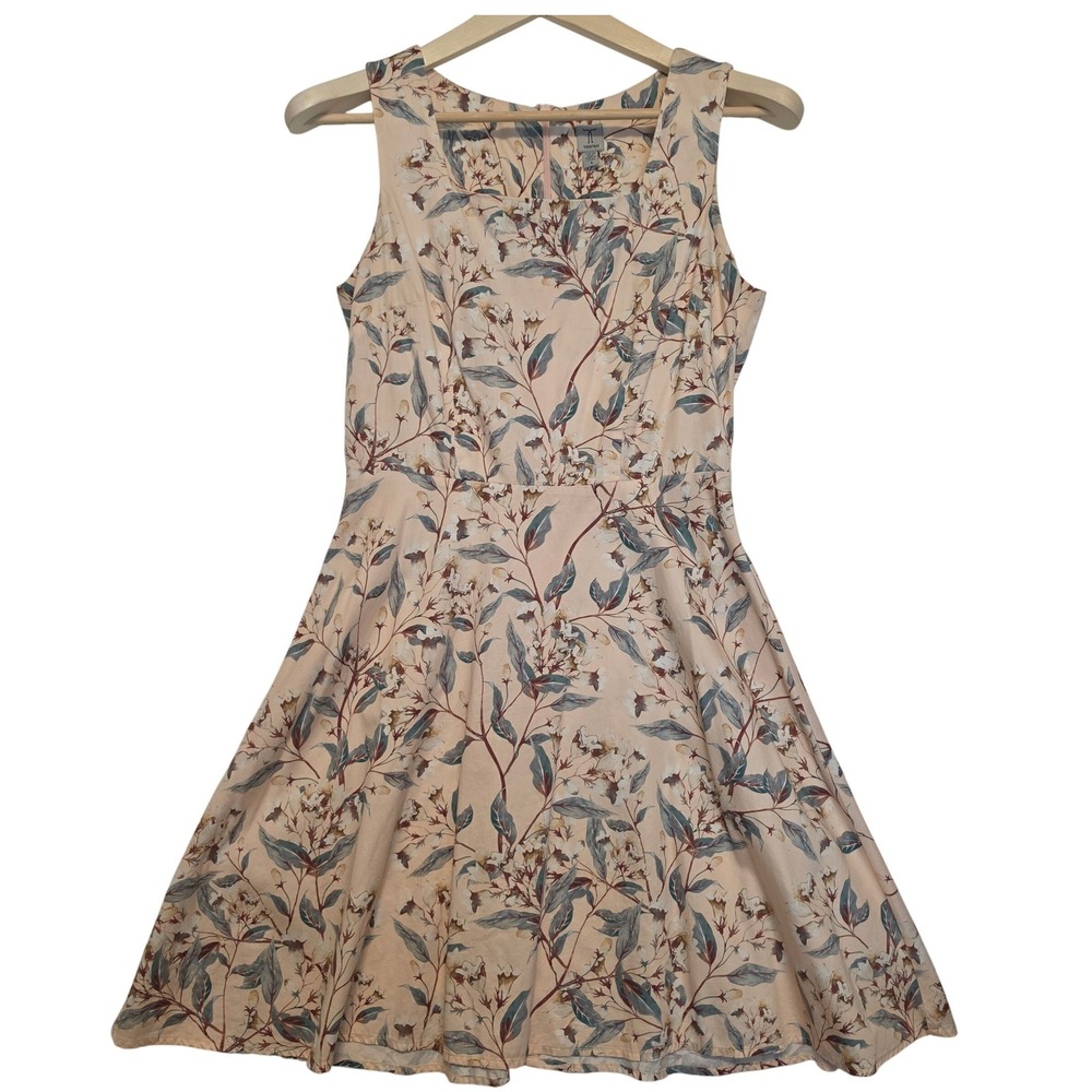 Tristan Botanical Floral Print Cotton Fit and Flare Dress Peach Size 4